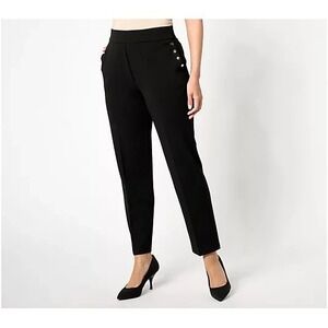 Dennis Basso Regular Luxe Crepe Ankle Pant w/ Gold Buttons Black 1X
